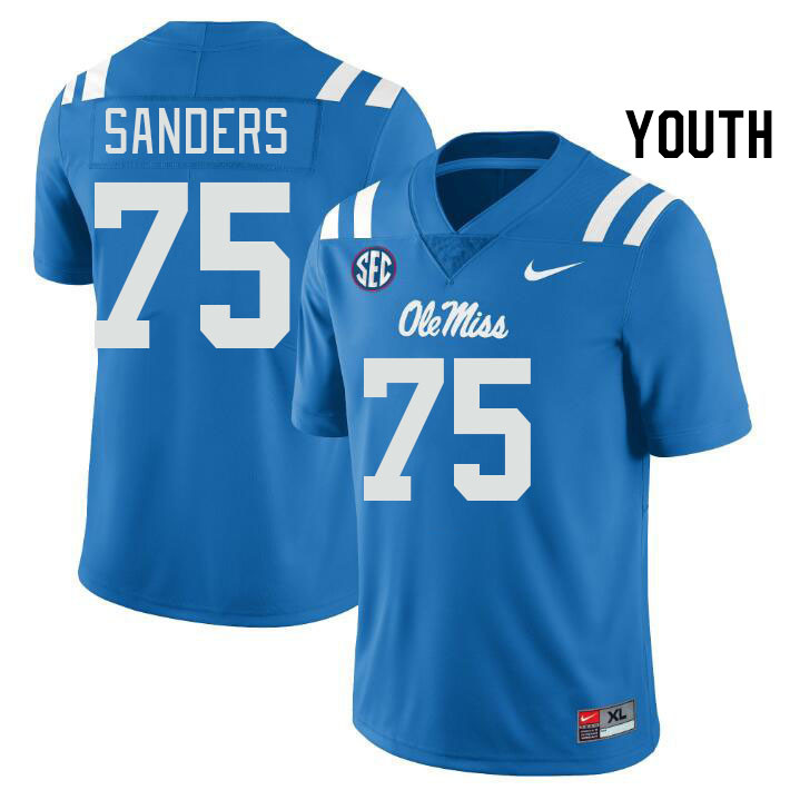 Youth #75 Brycen Sanders Ole Miss Rebels College Football Jerseys Stitched Sale-Power Blue